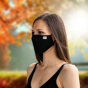 ADULT REUSABLE FABRIC FACE MASK - WITH NOSE WIRE, FILTER POCKET AND TWO 2.5 FILTERS - BLACK