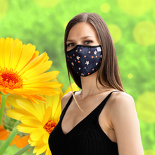 Load image into Gallery viewer, ADULT REUSABLE FABRIC FACE MASK - WITH NOSE WIRE, FILTER POCKET AND TWO 2.5 FILTERS - LITTLE FLOWER