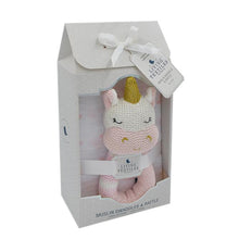 Load image into Gallery viewer, KENZIE THE UNICORN RATTLE &amp; MUSLIN GIFT SET