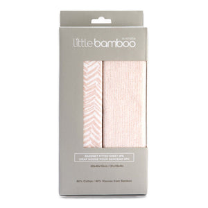 Little Bamboo Jersey Fitted Sheet 2Pk Bassinet - Herringbone Dusty Pink